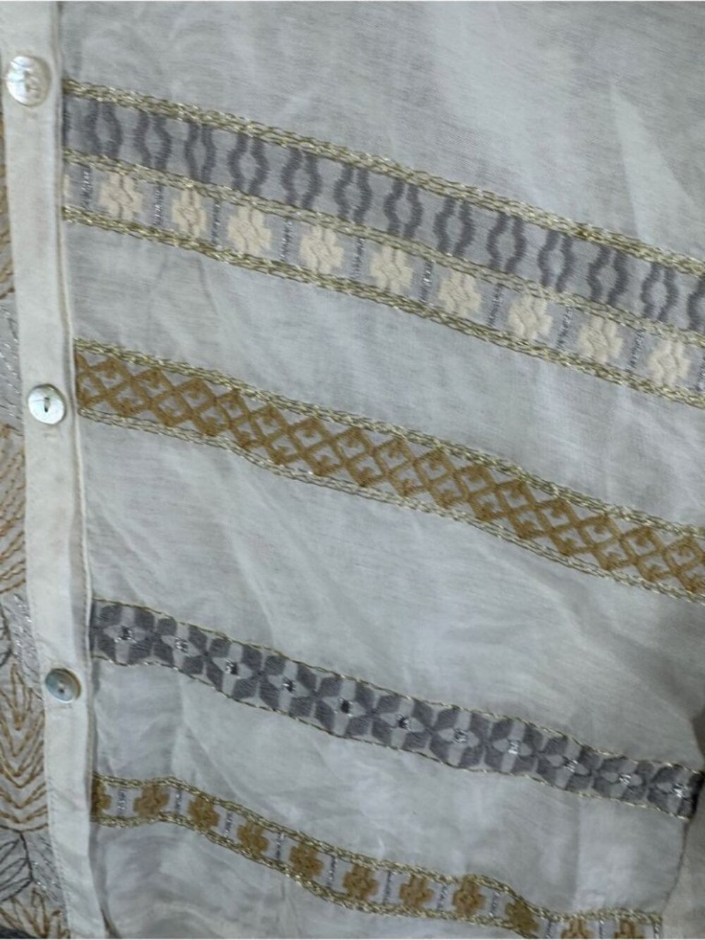TINY Silk Blend Boho Embroidered Top Large Festival Blouse Western Casual Chic - Picture 7 of 16